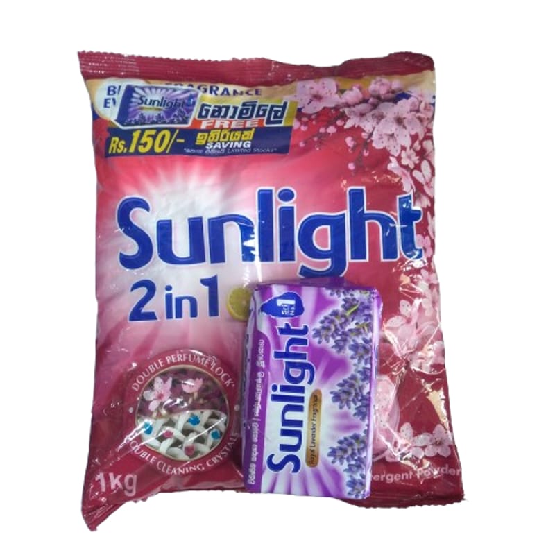 Sunlight Detergent Powder Clean & Sakura Fresh 1kg (Free - Sunlight Soap 110g)