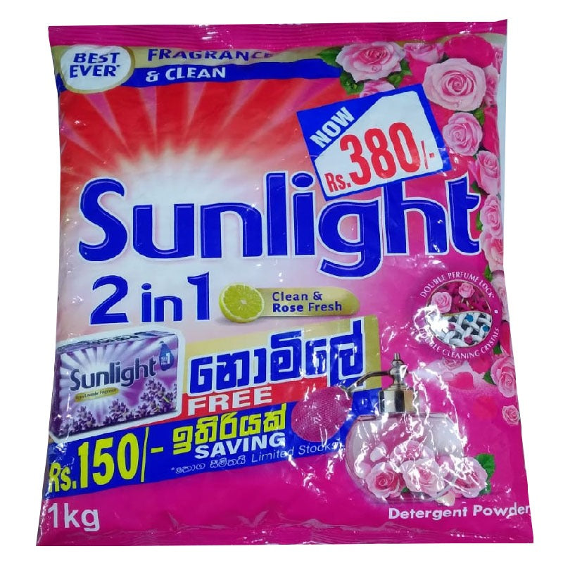 Sunlight Detergent Powder Lemon & Rose 1kg (Free - Sunlight Soap 110g)